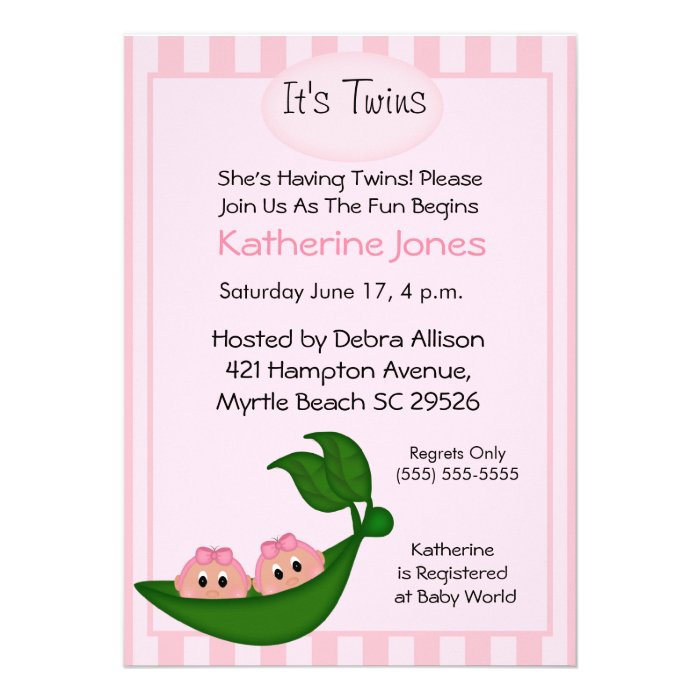 Twin Girls Peapod  Baby Shower Invitation