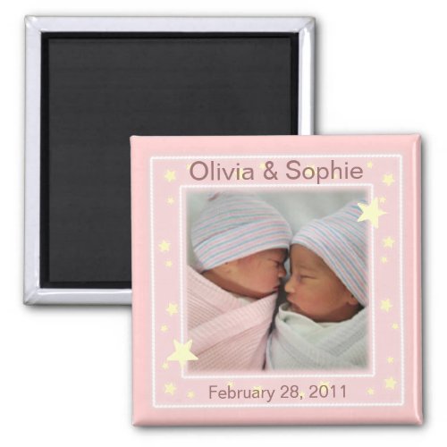 Twin Girls Photo Announcement Magnet
