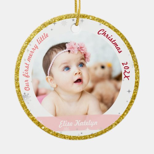 Twin Girls Photos Our First Merry Little Christmas Ceramic Ornament