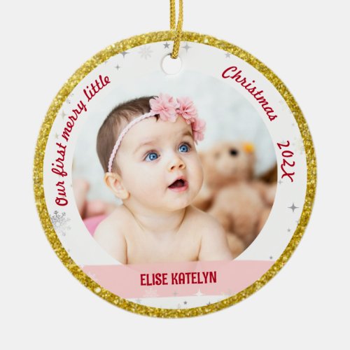 Twin Girls Photos Our First Merry Little Christmas Ceramic Ornament