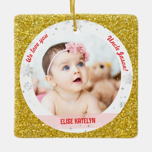 Twin Girls Photos Uncle Cute First Christmas Baby  Ceramic Ornament