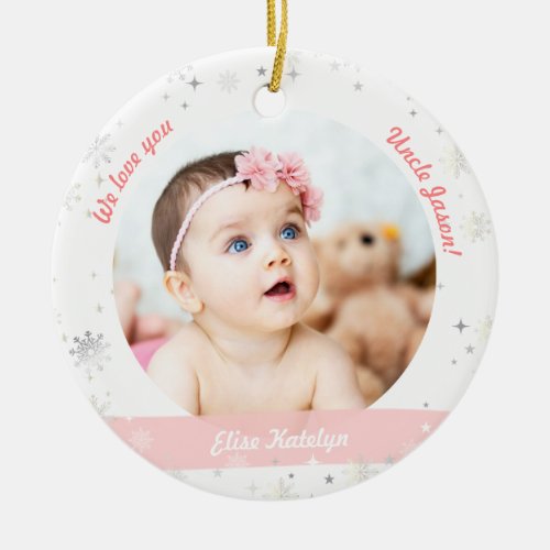 Twin Girls Photos Uncle Cute First Christmas Baby Ceramic Ornament