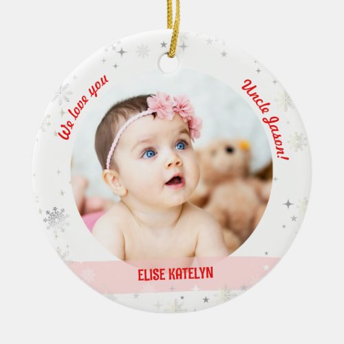Twin Girls Photos Uncle Cute First Christmas Baby Ceramic Ornament