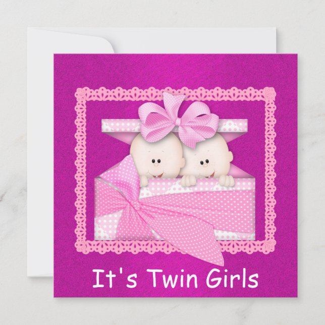 Twin Girls PINK Baby Shower Invitations (Front)