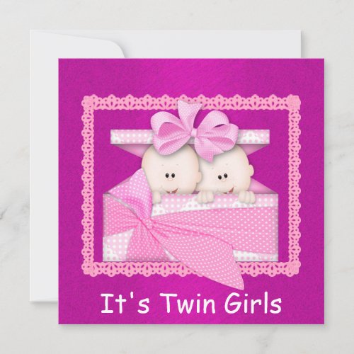 Twin Girls PINK Baby Shower Invitations