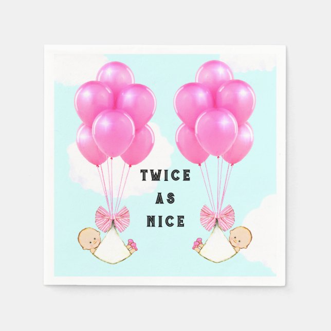 Twin Girls Pink Balloons Baby Shower Napkins (Front)