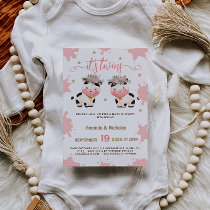 Twin Girls Pink Boho Holy Cow Baby Shower Invitation