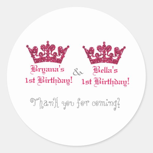 Twin Girls Pink Crown Royal Princess Sticker