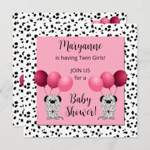 Twin Girls Pink Dalmatian Baby Shower Invitation
