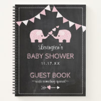 Twin Girls Pink Elephants Baby Shower Guest Book |