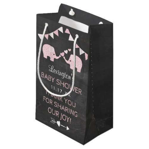 Twin Girls Pink Elephants Baby Shower Thank You Small Gift Bag