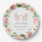 Twin Girls Pink Floral Baby Shower Paper Plate