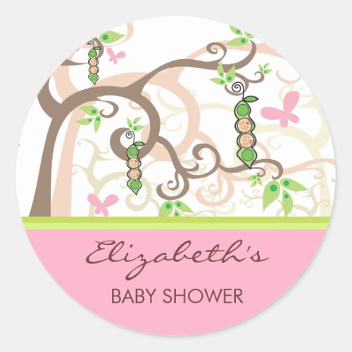 Twin Girls Pink Peas In A Pod Baby Shower Sticker