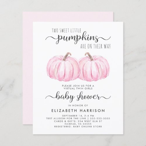 Twin Girls Pink Pumpkin Baby Shower Invitation