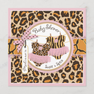 Twin Girls Pink Tutus Cheetah Print Baby Shower Invitation