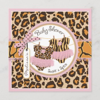 Twin Girls Pink Tutus Cheetah Print Baby Shower Invitation by NouDesigns at Zazzle