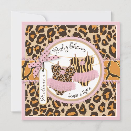 Twin Girls Pink Tutus Cheetah Print Baby Shower Invitation