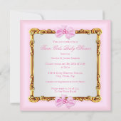 Twin Girls Princess Baby Shower Gold Pink Brunette Invitation (Back)