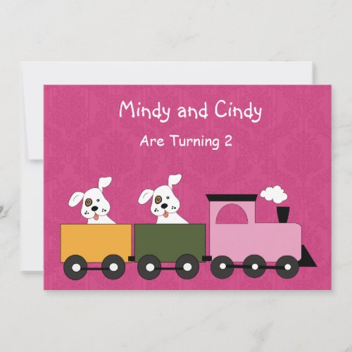 Twin Girls Puppies Birthday Party Invitations