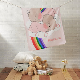 Twin Girls Rainbow Design Baby Blanket