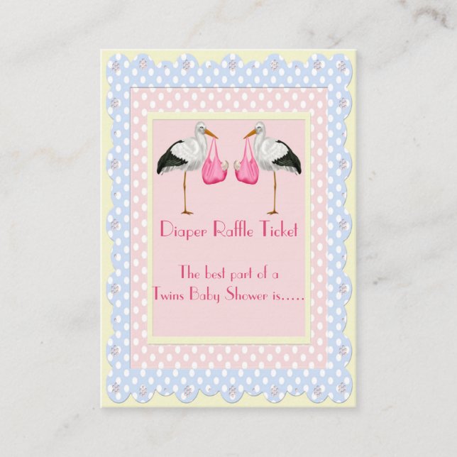 Twin Girls Shower Diaper Raffle Ticket Enclosure Card (Front)