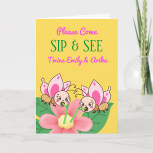 Twin Girls Sip and See Baby Shower Invitation
