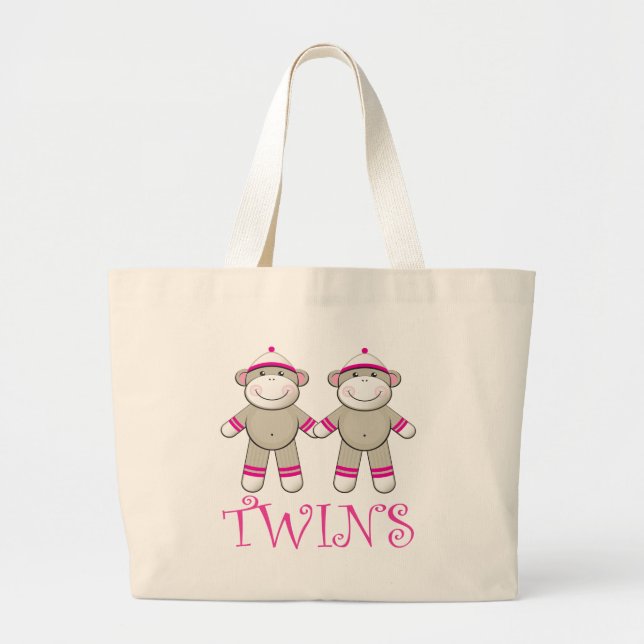 Twin Girls Sock Monkey Tote Bag (Front)