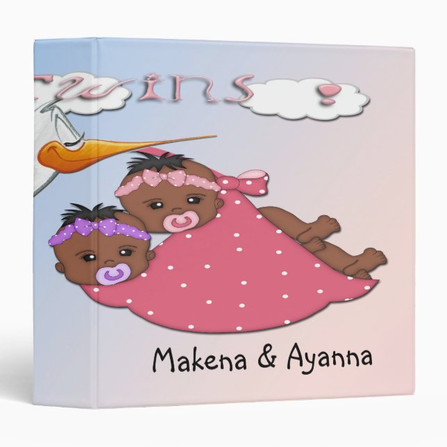 Twin Girls - Stork B Keepsake Baby Book 3 Ring Binder (Front/Spine)