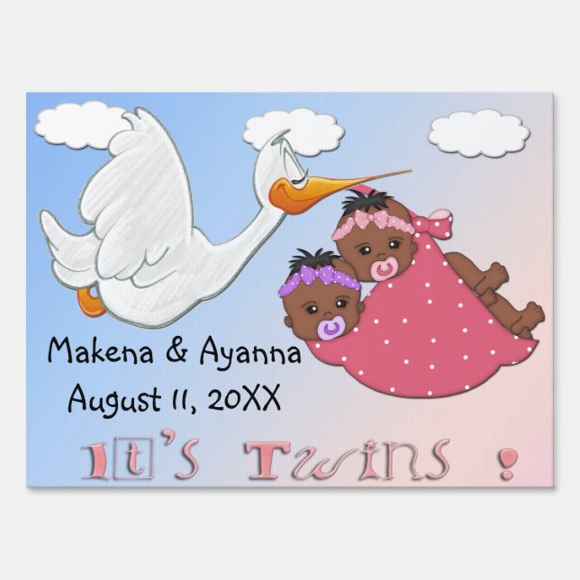 Twin Girls - Stork B Keepsake Yard Sign (Front)