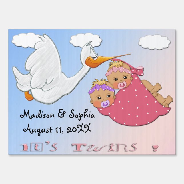 Twin Girls - Stork Keepsake Yard Sign (Front)