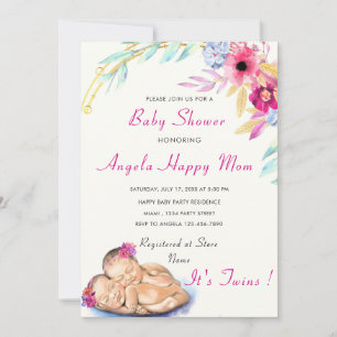 Twin Girls ! Sweet Stork Baby Shower Invitation