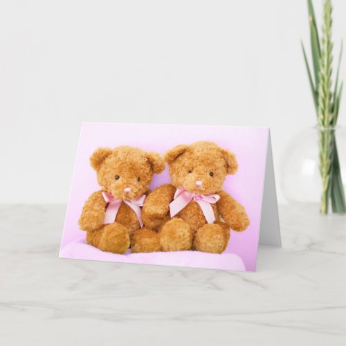 Twin Girls Teddy Bears Baby Shower Greeting Card