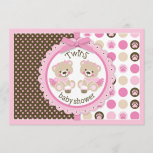Twin Girls Teddy Bears Tutus Baby Shower Invitation