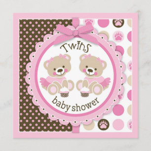 Twin Girls Teddy Bears Tutus Baby Shower Invitation