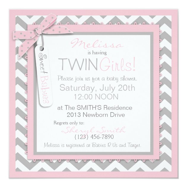 Twin Girls Tutus Chevron Print Baby Shower Invitation