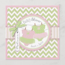 Twin Girls Tutus Chevron Print Baby Shower Invitation