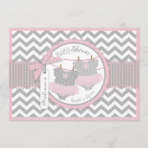 Twin Girls Tutus Chevron Print Baby Shower Invitation