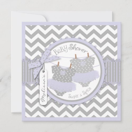 Lavender Tutus &amp; Chevron Print Baby Shower Personalized Invites