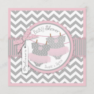 Twin Girls Tutus Chevron Print Baby Shower Invitation