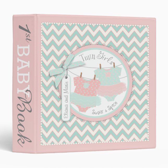 Twin Girls Tutus Memory Book Album 3 Ring Binder (Front/Spine)