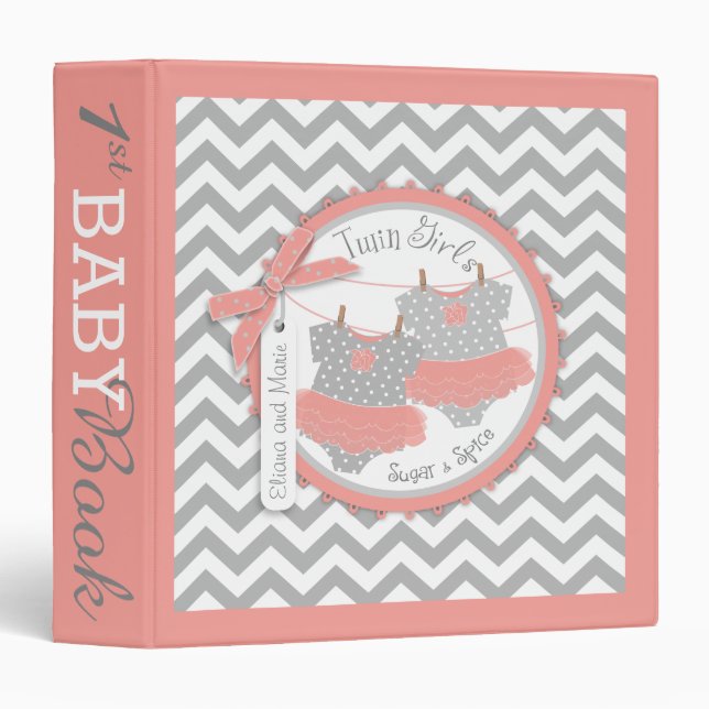 Twin Girls Tutus Memory Book Album 3 Ring Binder (Front/Spine)