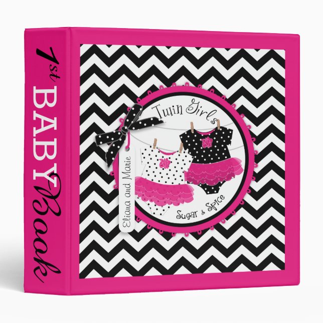 Twin Girls Tutus Memory Book Album 3 Ring Binder (Front/Spine)