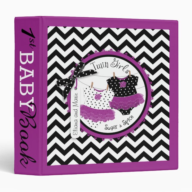 Twin Girls Tutus Memory Book Album Binder (Front/Spine)
