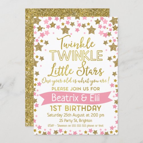 Twin Girls Twinkle Little Star Birthday Invitation