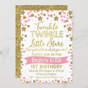 Twin Girls Twinkle Little Star Birthday Invitation