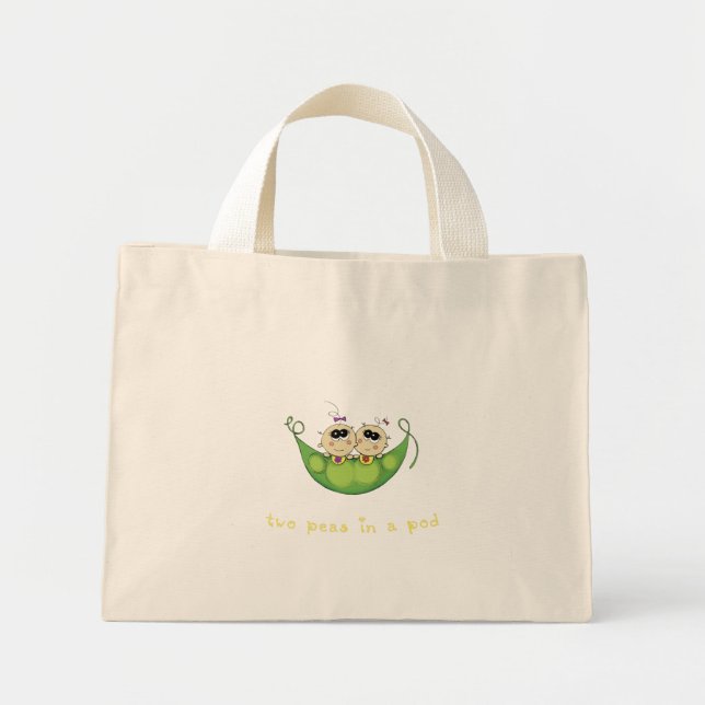Twin Girls - Two Peas in a Pod Mini Tote Bag (Front)