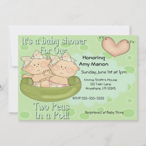 Twin Girls Two Peas in Pod Baby Shower Invitation