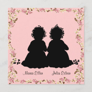 Twin Girls Vintage Pink Baby Shower Invitation
