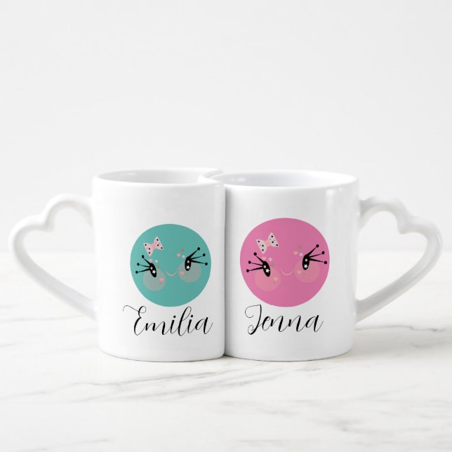 Twin Girly Name Pink  Love Coffee Mug Set (Back Nesting)