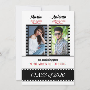 Twin Graduates Graduation Classic Film Red 2026 Invitation
